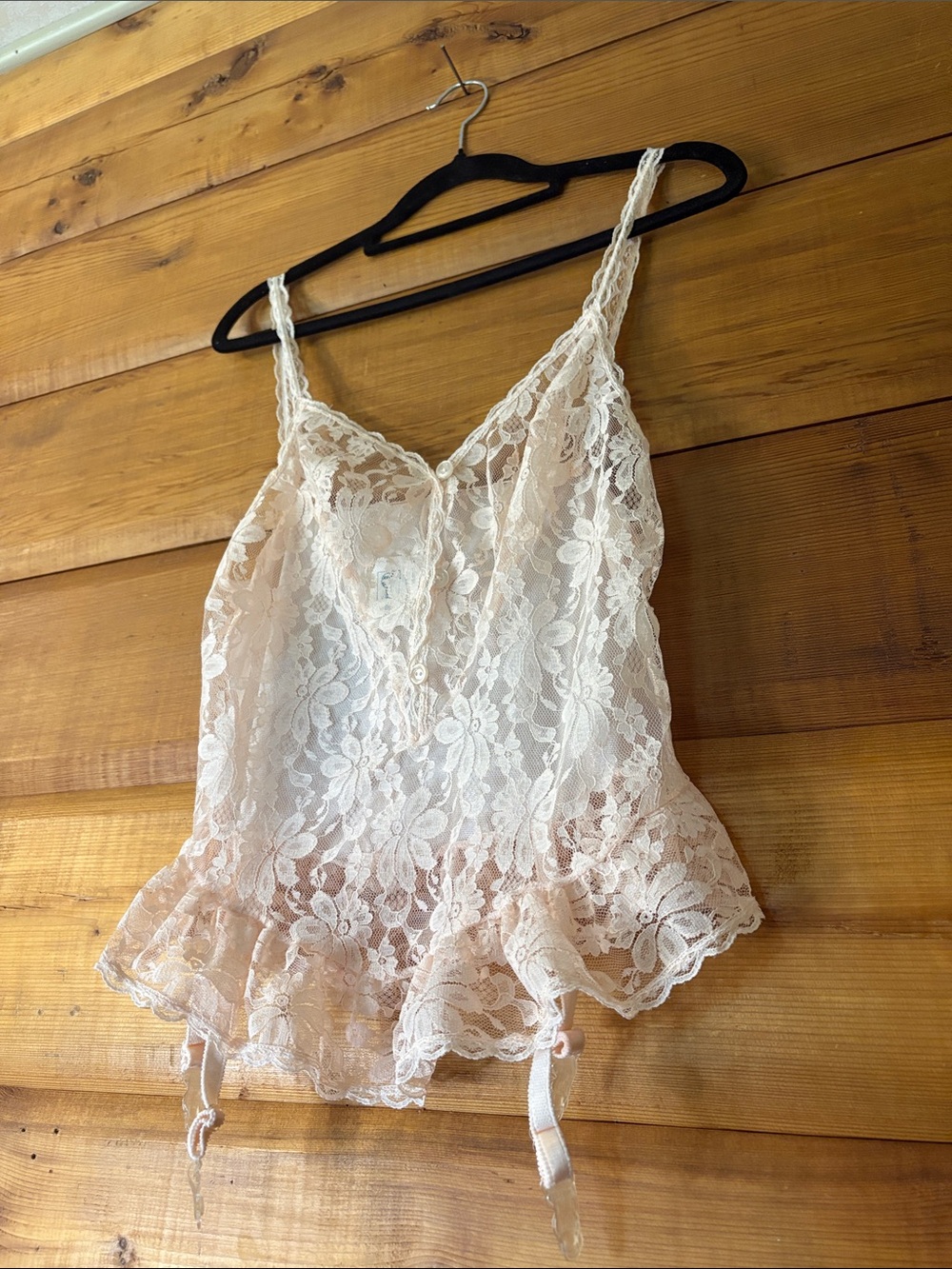 1990’s Kasara Pink Floral Lace Camisole with Garter Straps, Size 36